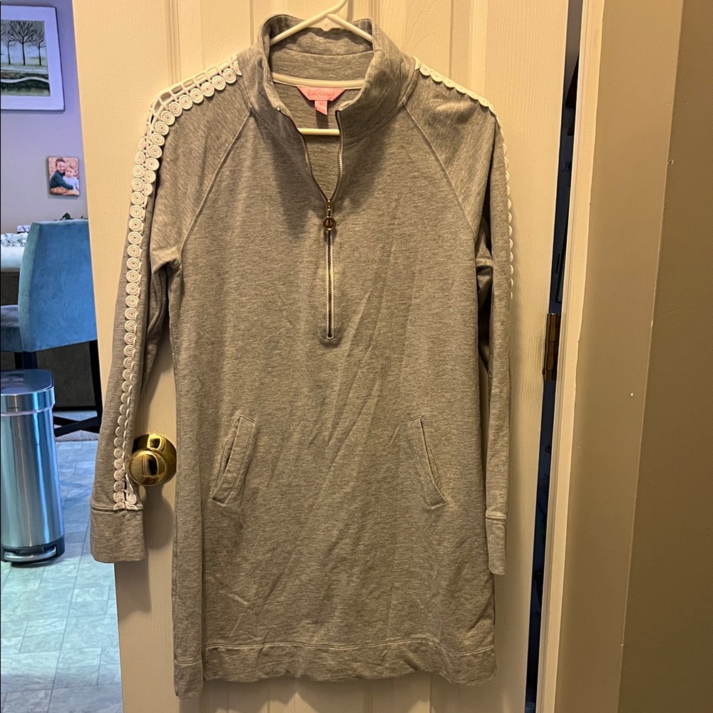 Lilly Pulitzer Gray Cowl Neck Sweater with White Trim
